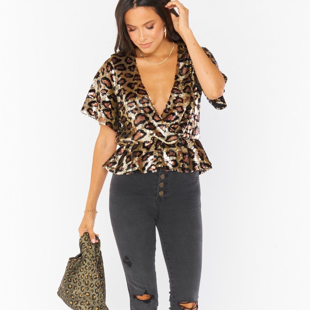 Show Me Your Mumu Eve Top Party Cheetah Sequins - Picture 2 of 5